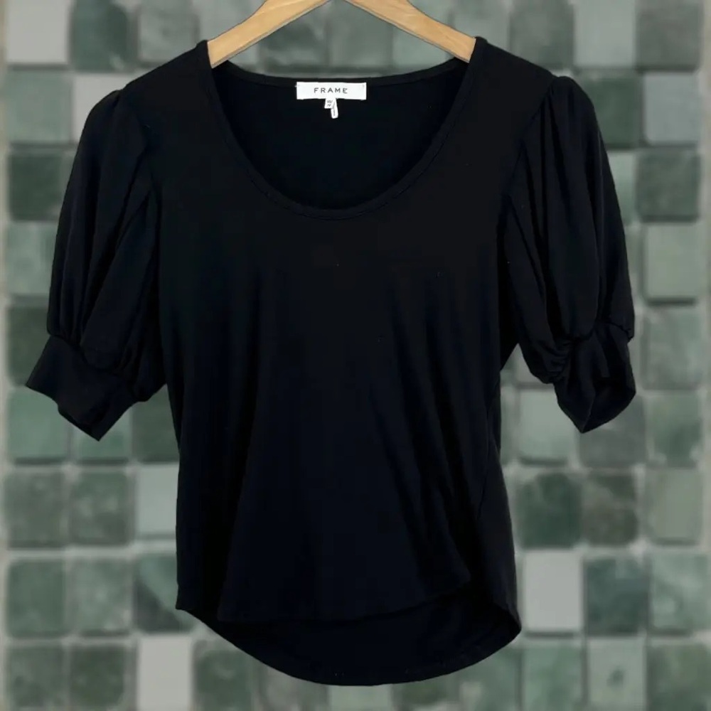 Frame Denim Black Puff Sleeve Short Sleeve Tee